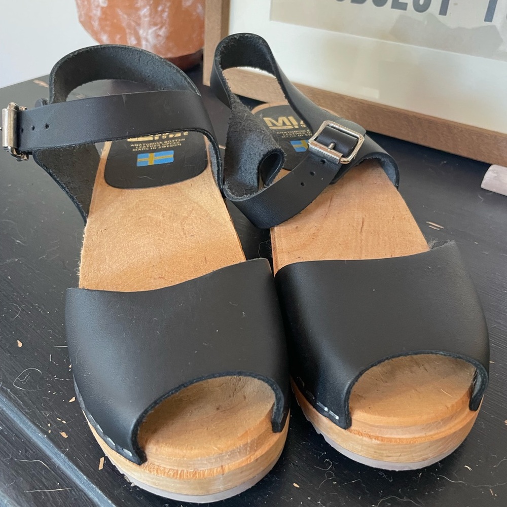 MIA Black Leather Mules